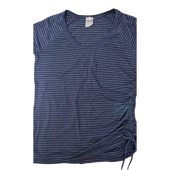CALIA LONG SLV PULL-OVER RND NECKLINE TOP, WOMEN, L, NAVY BLUE & GREY PINSTRIPES - Picture 6 of 10